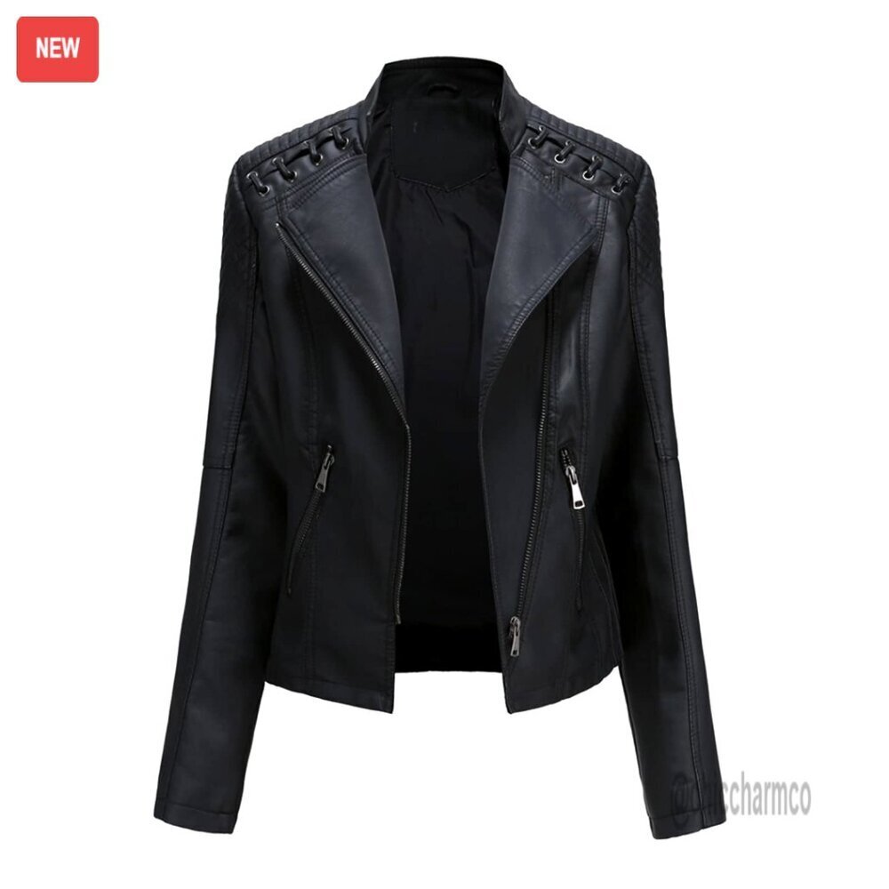 Faux Leather Moto Jacket Retro Biker Style Zippered Pockets Casual Short Coat